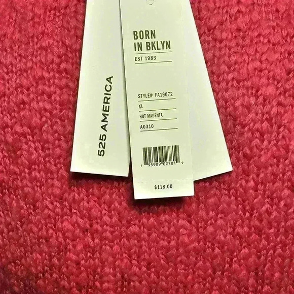 525 America Womens Crew Neck Hot Magenta Sweater Rolled Hem NWT Size XL - Picture 3 of 7